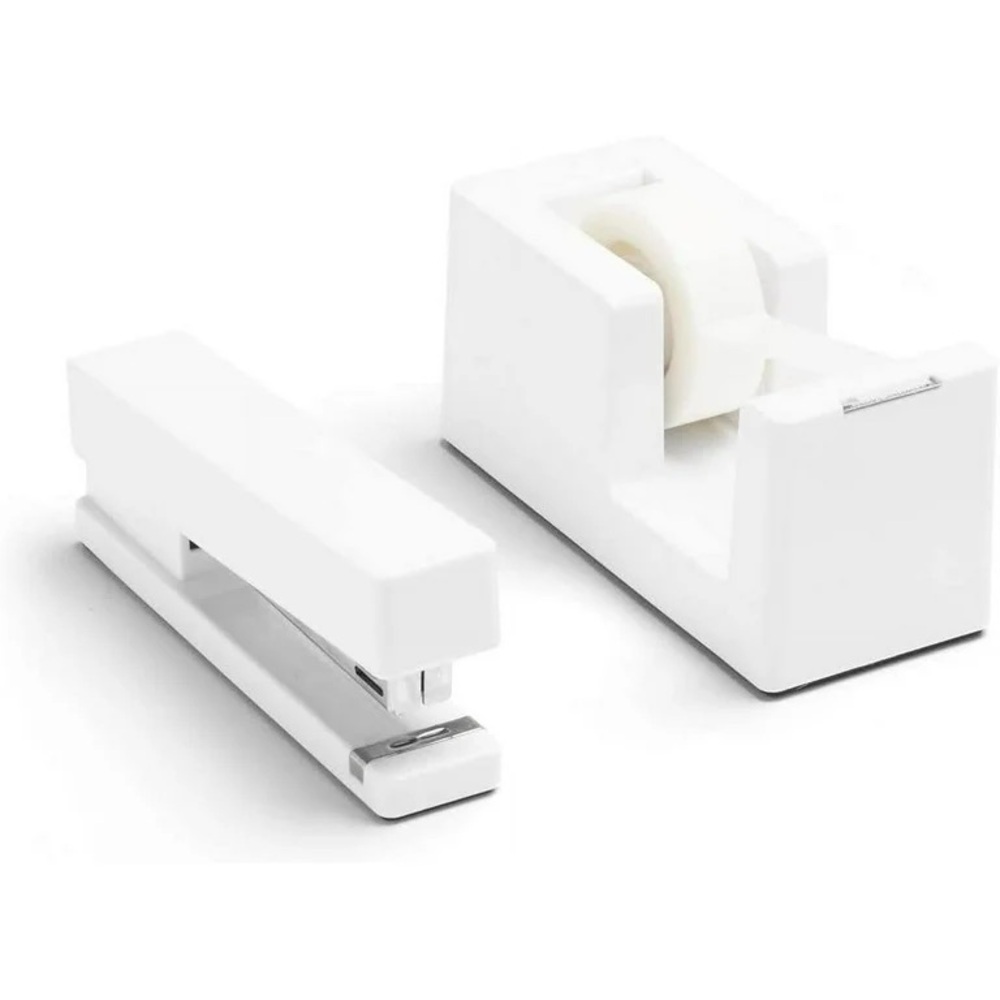 NWT Poppin 4pc SET Stapler Tape Dispenser Staples Refill Pack White Office Desk